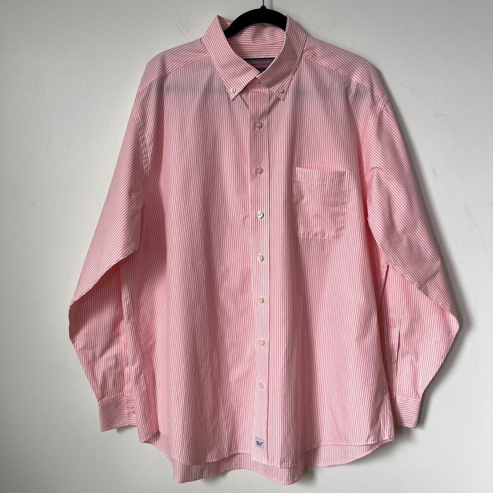 Vineyard Vines Shep & Ian Cotton Murray Button Down Shirt XL Pink Stripe Easterโ
